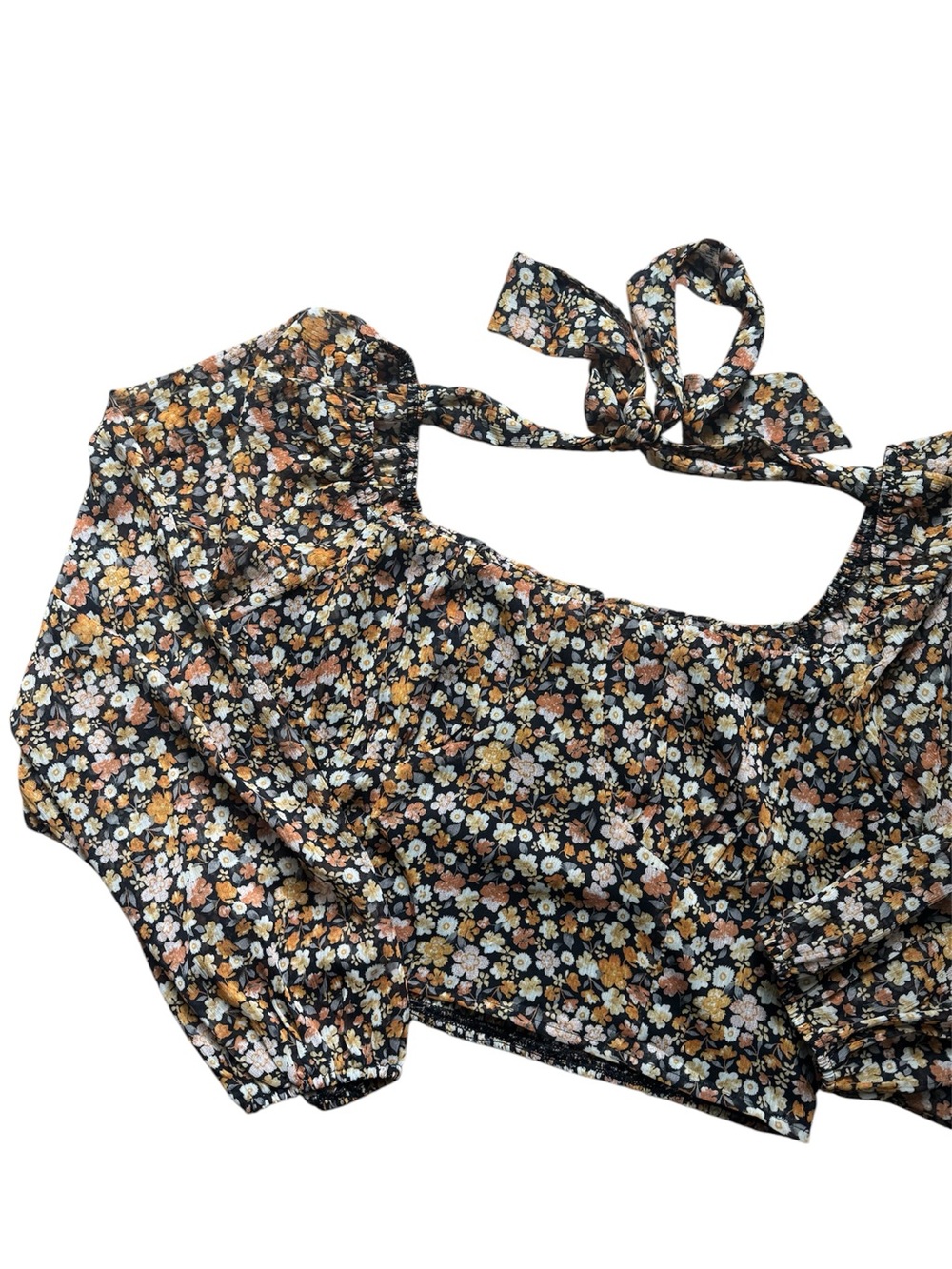 🤎NWOT Altar'd State Fall Festival Boho Smocked Flowy Sleeve Crop Top Blouse XL